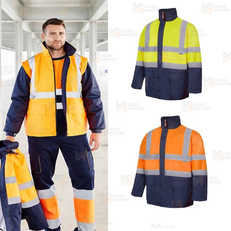 Parka bicolor de alta visibilidad desmontable 4 en 1