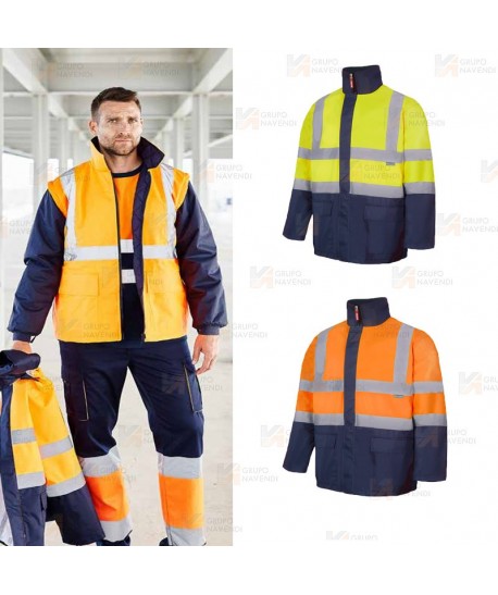 Parka bicolor de alta visibilidad desmontable 4 en 1