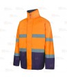 Parka alta visibilidad bicolor acolchada e impermeable color naranja flúor/marino