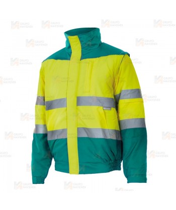 Cazadora alta visibilidad clase 2, acolchada, desmontable y con capucha amarillo flúor/verde