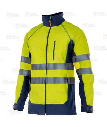 Softshell alta visibilidad bicolor clase 2, triple capa amarillo flúor/marino