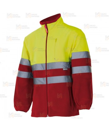 Chaqueta polar bicolor de alta visibilidad color amarillo flúor y rojo