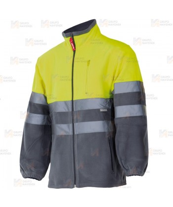 Chaqueta polar bicolor de alta visibilidad color amarillo flúor y gris