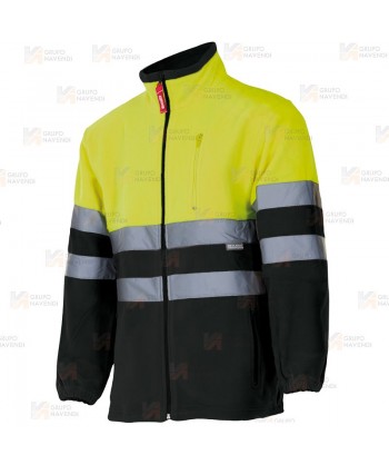 Chaqueta polar bicolor de alta visibilidad color amarillo flúor y negro