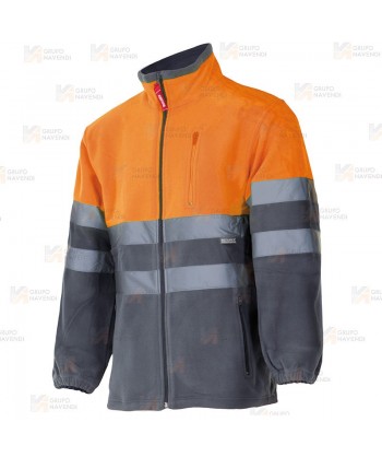 Chaqueta polar bicolor de alta visibilidad color naranja flúor y gris