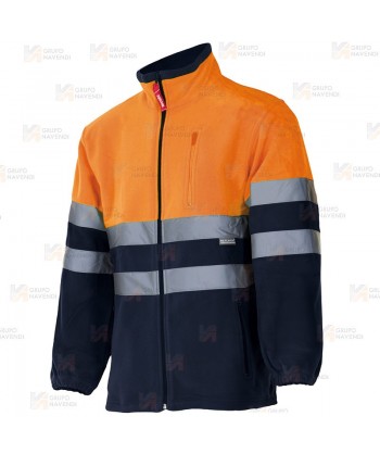Chaqueta polar bicolor de alta visibilidad color naranja flúor y marino
