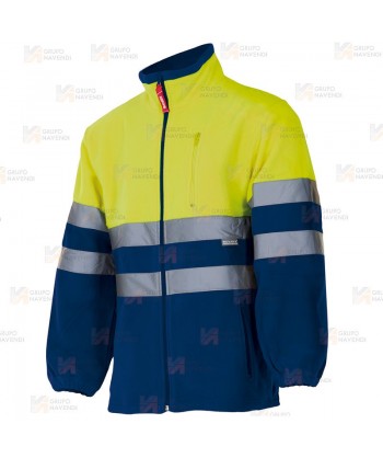 Chaqueta polar bicolor de alta visibilidad color amarillo flúor y azulina