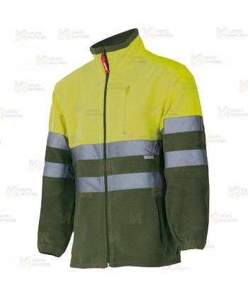 Chaqueta polar bicolor de alta visibilidad color amarillo flúor y verde forestal