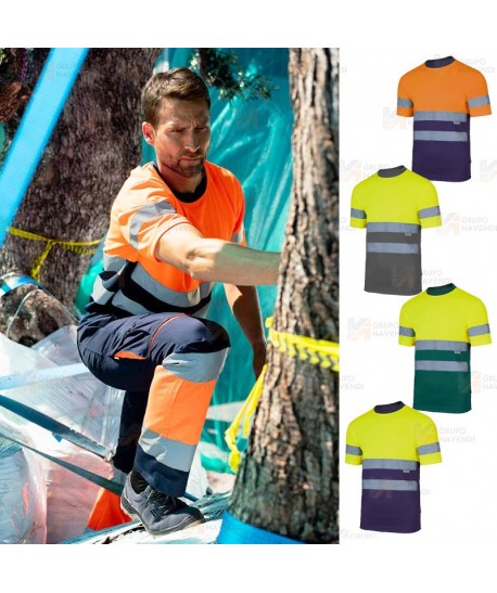 Camiseta alta visibilidad bicolor de manga corta. Transpirable