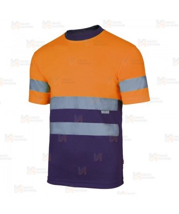 Camiseta alta visibilidad bicolor de manga corta. Transpirable color naranja flúor/marino