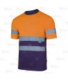 Camiseta alta visibilidad bicolor de manga corta. Transpirable color naranja flúor/marino