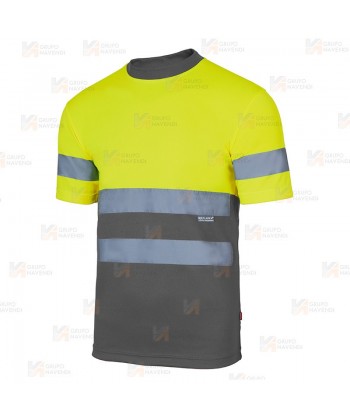 Camiseta alta visibilidad bicolor de manga corta. Transpirable color amarillo flúor/gris