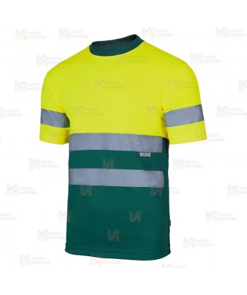 Camiseta alta visibilidad bicolor de manga corta. Transpirable color amarillo flúor/verde