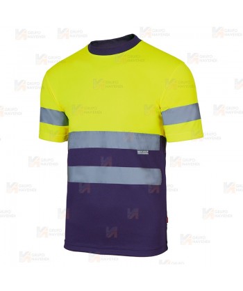 Camiseta alta visibilidad bicolor de manga corta. Transpirable color amarillo flúor/marino