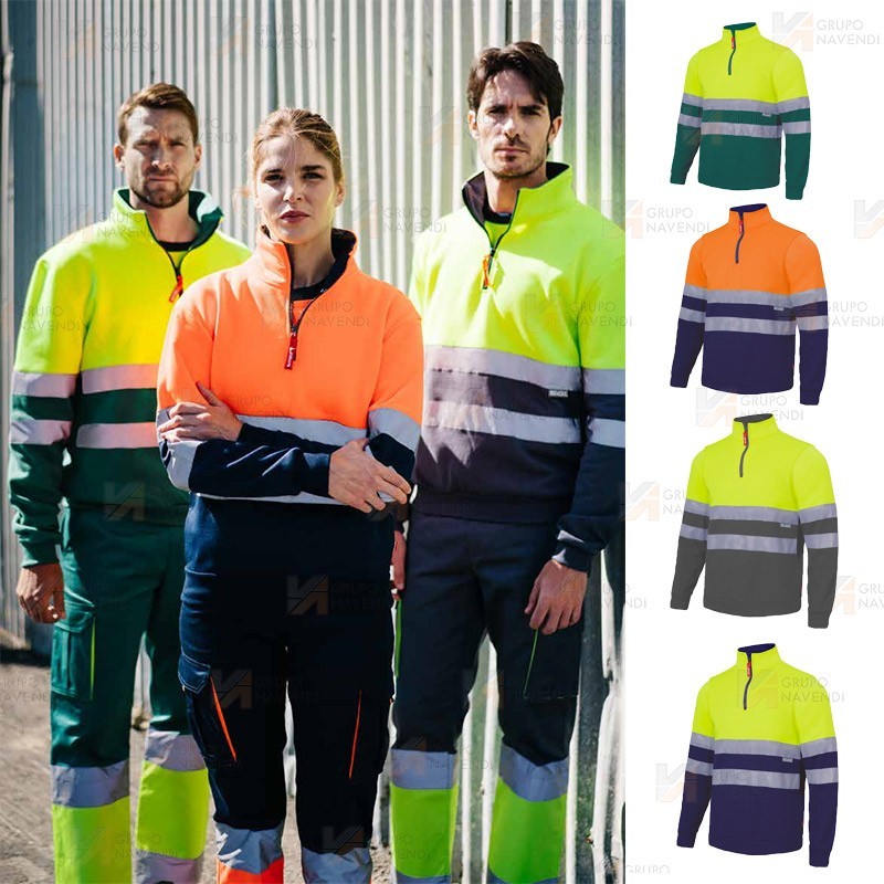 Sudadera alta visibilidad bicolor con media cremallera