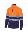Sudadera alta visibilidad bicolor con media cremallera color naranja flúor/marino
