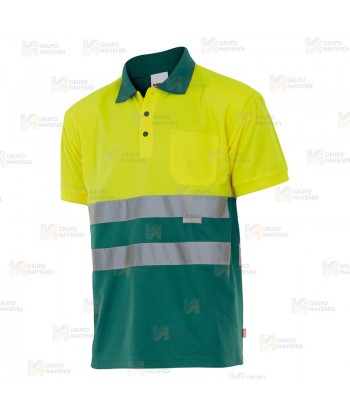Polo de alta visibilidad bicolor de manga corta en tejido técnico color amarillo flúor/verde