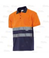 Polo de alta visibilidad bicolor de manga corta en tejido técnico color naranja flúor/marino