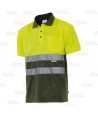 Polo de alta visibilidad bicolor de manga corta en tejido técnico color amarillo flúor/verde caza
