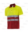 Polo de alta visibilidad bicolor de manga corta en tejido técnico color amarillo flúor/rojo