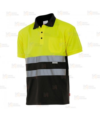 Polo de alta visibilidad bicolor de manga corta en tejido técnico color amarillo flúor/marino
