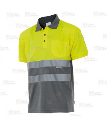 Polo de alta visibilidad bicolor de manga corta en tejido técnico color amarillo flúor/gris
