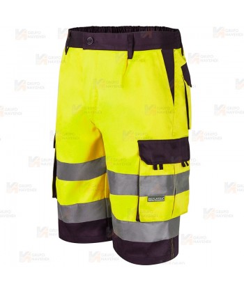 Bermudas de alta visibilidad multibolsillos color amarillo flúor/marino