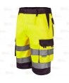Bermudas de alta visibilidad multibolsillos color amarillo flúor/marino