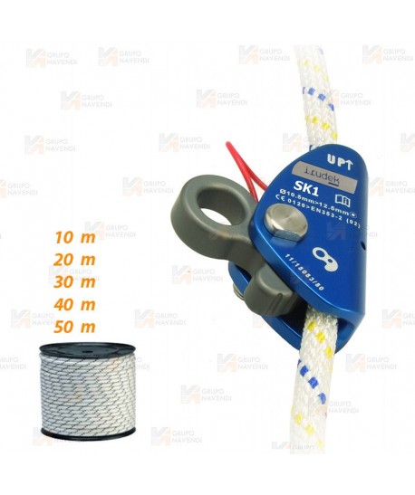 Anticaídas deslizante automático desmontable en duraluminio para cuerda con cuerdas de 10, 20, 30, 40, y 50 m, según modelo