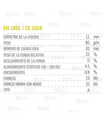 Cuerda estática de Ø 11 mm, tipo A