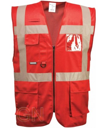 Chaleco fino multibolsillos con cintas reflectantes color rojo