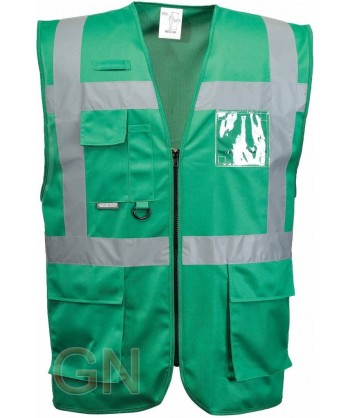 Chaleco fino multibolsillos con cintas reflectantes color verde