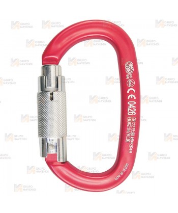 Mosquetón ovalado de aluminio Tri Lock color rojo