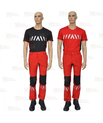 Pantalón multibolsillos bielástico para rescate color rojo y negro
