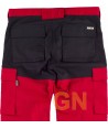 Pantalón multibolsillos bicolor rojo y negro con cintas reflectantes