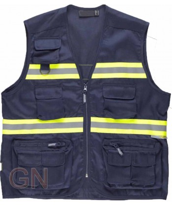 Chaleco reportero con cintas reflectantes bicolor amarillo/plata/amarillo