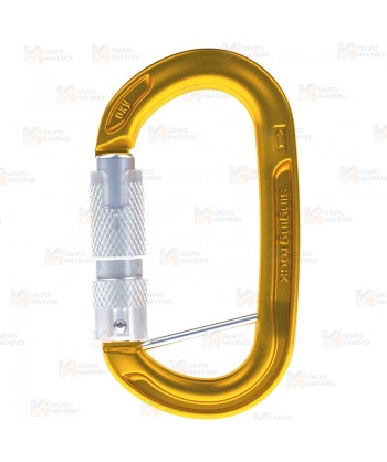Mosquetón automático oval de aluminio con triple cierre  color dorado