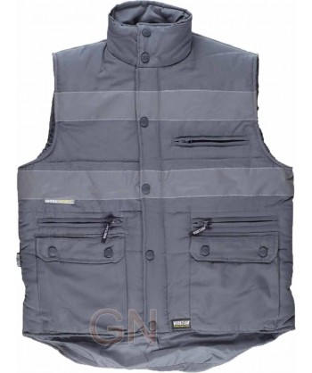 Chaleco acolchado multibolsillos gris con cintas reflectantes