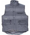 Chaleco acolchado multibolsillos gris con cintas reflectantes