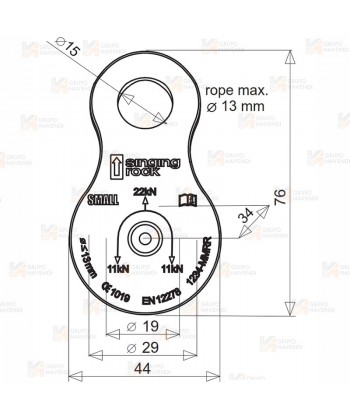 Polea pequeña para cuerdas hasta de 13 mm (32kN)