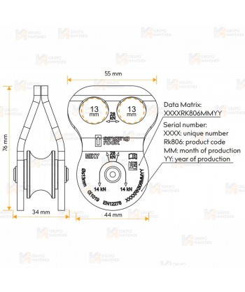 Polea simple con apertura para cuerdas hasta de 13 mm (28kN)