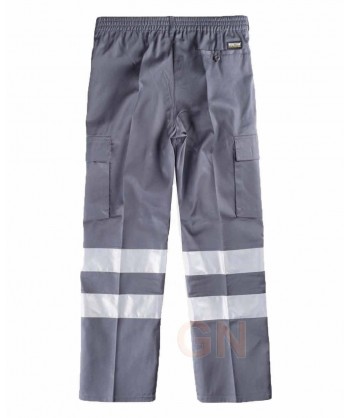 Pantalón multibolsillos de algodón color gris oscuro con cintas reflectantes