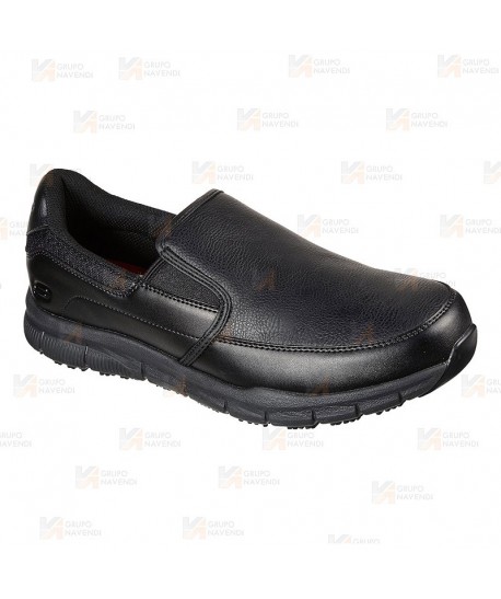 Mocasín laboral Skechers Nampa Annod para mujer. Color negro