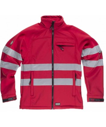 Chaqueta softshell roja de triple capa y cintas reflectantes