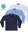 Polo antibacteriano de manga larga color celeste, blanco y marino