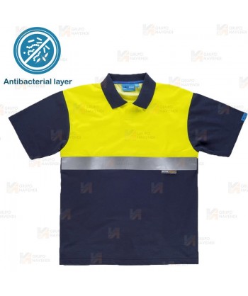 Polo bicolor antibacteriano de manga corta y cinta reflectante