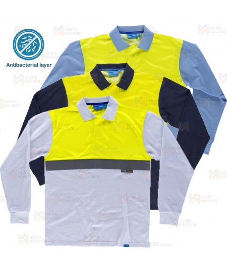 Polo bicolor antibacteriano de manga larga y cinta reflectante