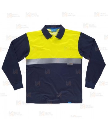 Polo bicolor antibacteriano de manga larga y cinta reflectante