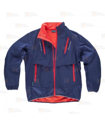 Cazadora deportiva con tejido Ripstop marino/rojo