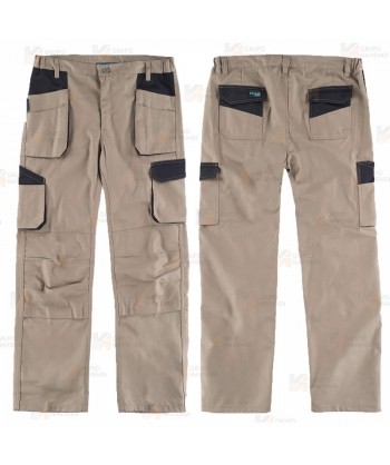 Pantalón laboral multibolsillos con tejido elástico  color beige/negro